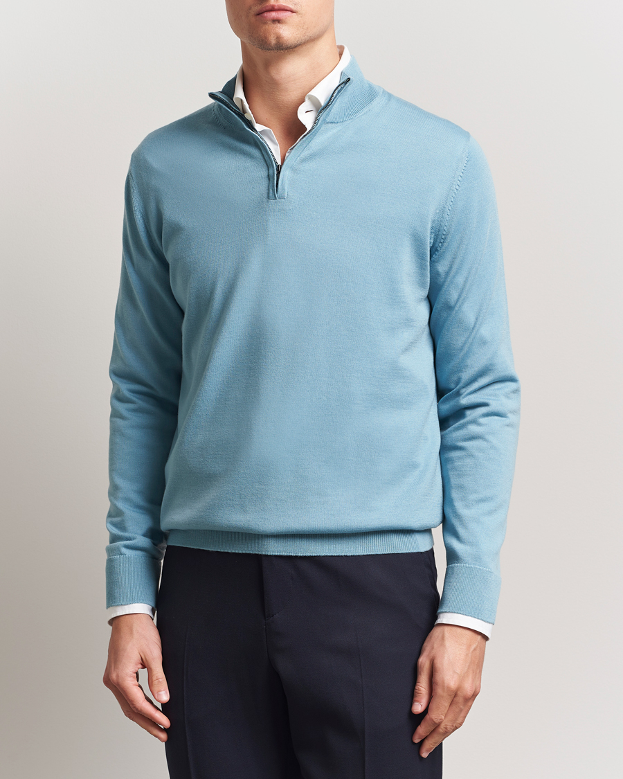 Charles Tyrwhitt Pure Merino Zip Neck Jumper Aqua Green