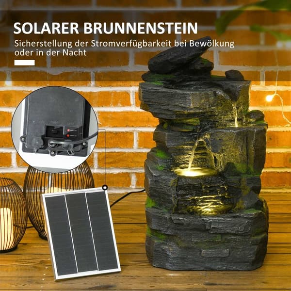Hagefontene Solarfontene 4 Nivåer Led-Belysning Dekorativ Fontene Hagebalkong Syntetisk Harpiks 34X28X57Cm