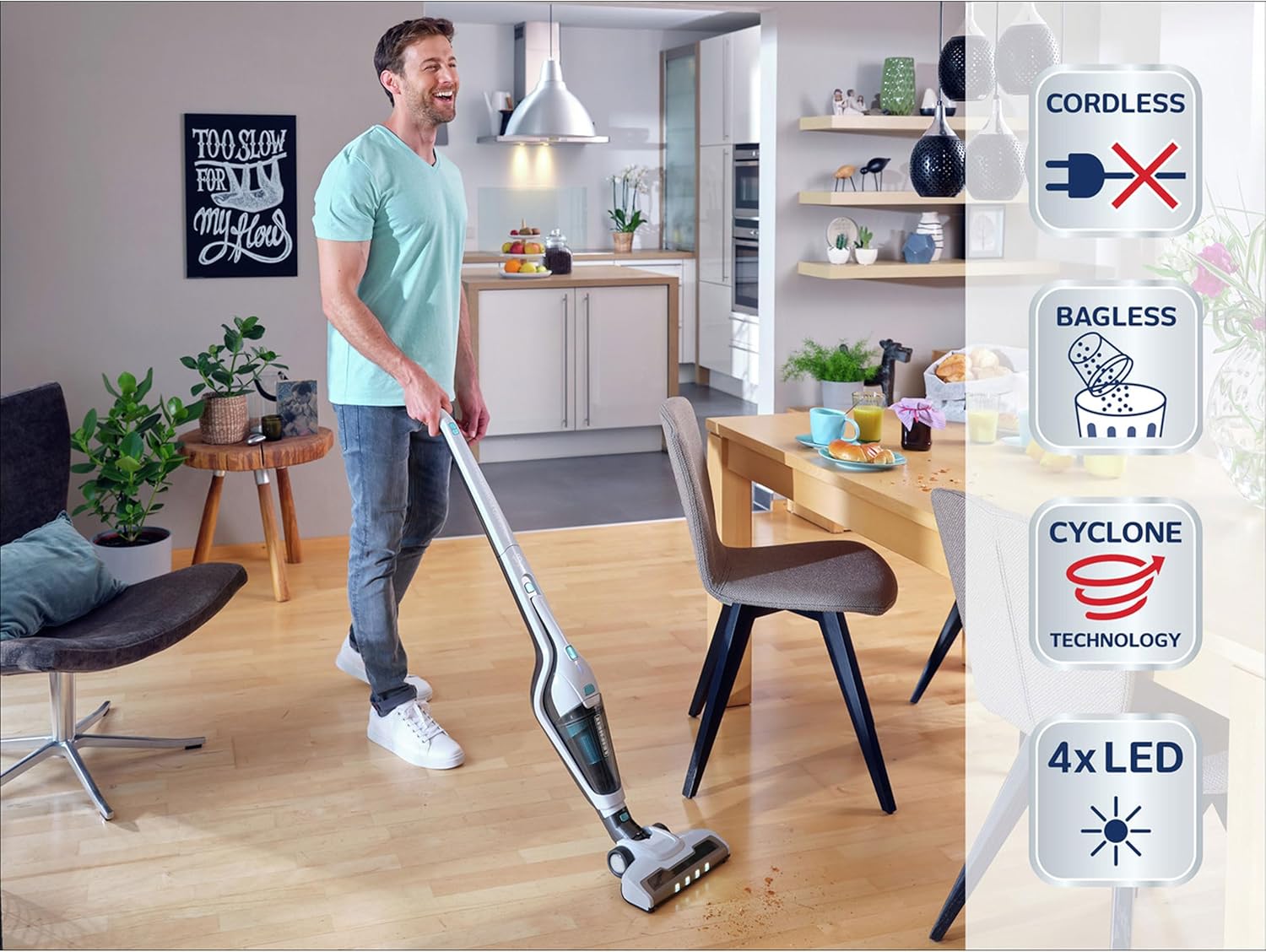 Leifheit Akku Staubsauger Rotaro PowerVac 2in1 16V, mit 2in1 Funktion, Boden- und Handstaubsauger, kabelloses staubsaugen, beuttellos mit Zyklon-Technologie, bis zu 35 Minuten Laufzeit