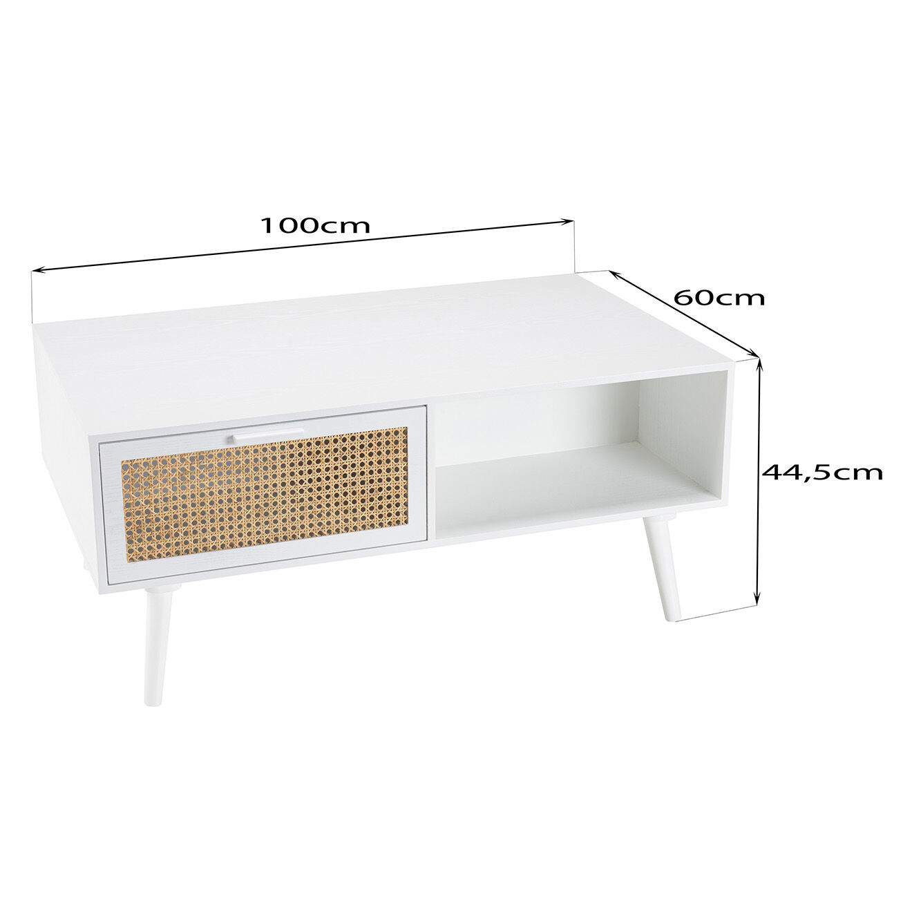 Macabane Table basse cannage rotin Sandro blanche - 100x60x40 cm
