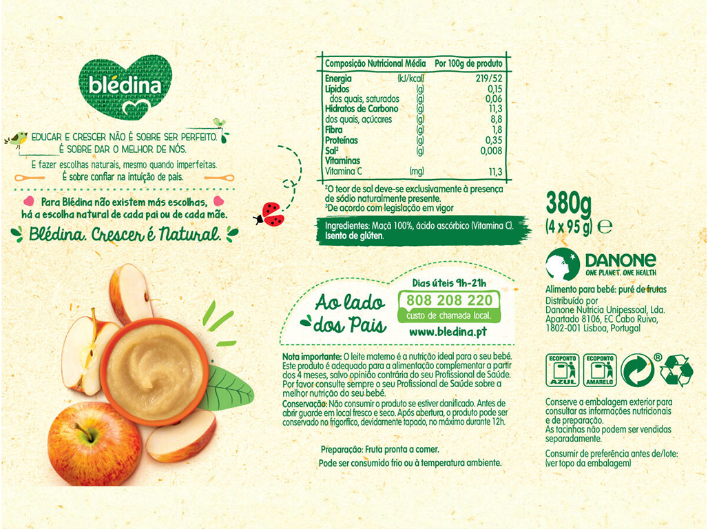FRUTA BLEDINA 100% MAÇÃ 4X95G
