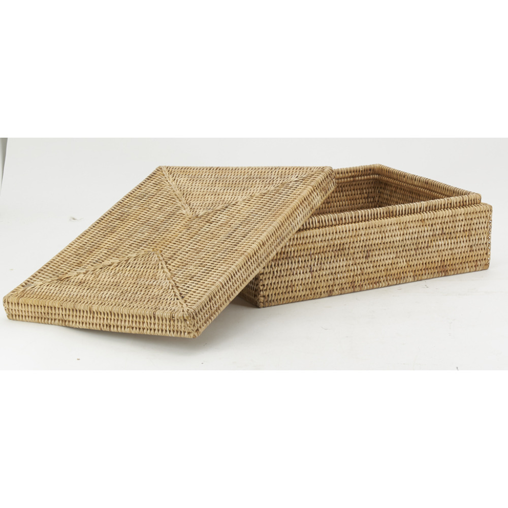 Coffret rectangulaire en rotin naturel