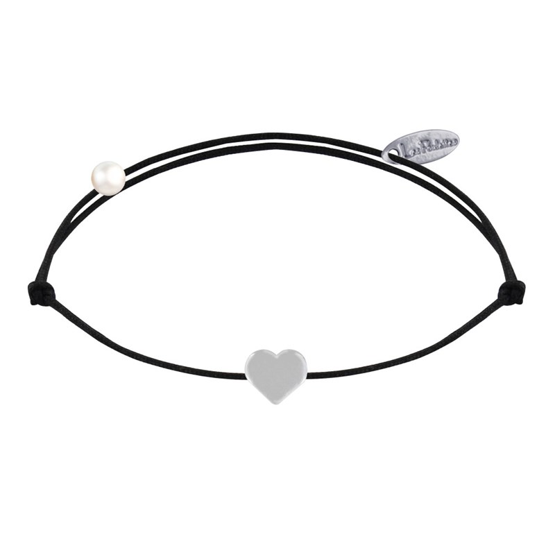 Bracelet Lien Argent Mini Coeur - Noir
