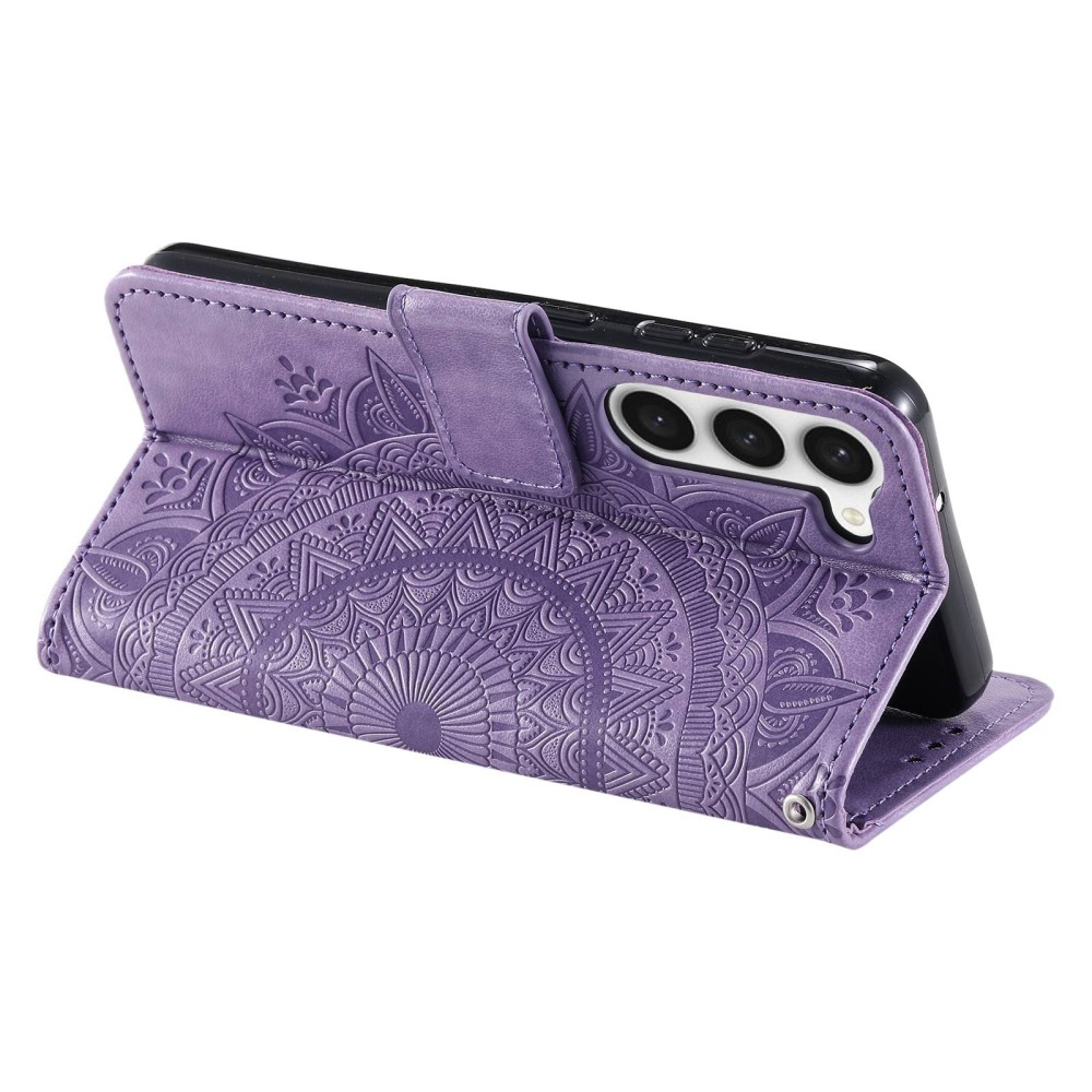 Samsung Galaxy S23 5G Leder Tasche Wallet - Mandala Flowers Imprint - Violett