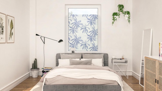LICHTBLICK ORIGINAL Fensterfolie »Fensterfolie selbstklebend, Sichtschutz, Blueprint Palms - Blau« 1 Stk. blickdicht glatt statisch haftend