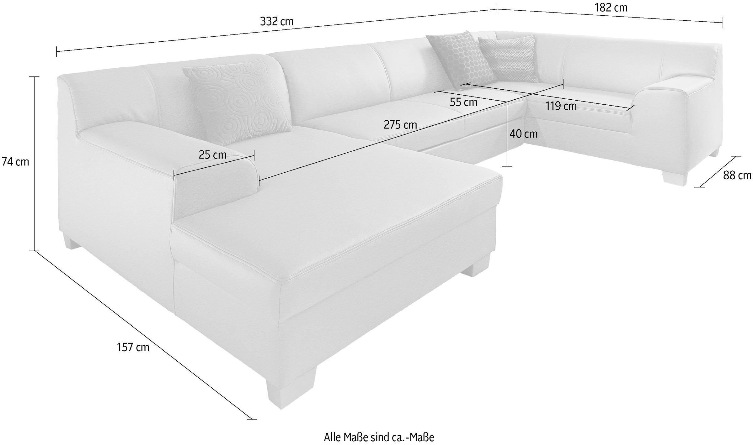 DOMO collection Wohnlandschaft »Amando in vielen Bezugsvarianten, auch in Leder, komfortabel, U-Form« wahlweise mit Bettfunktion, fester Sitzkomfort, frei im Raum stellbar