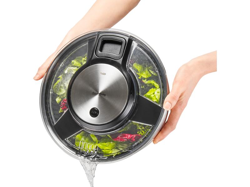 GEFU Salatschleuder Speed Wing 27 cm, Schwarz/Silber matt Schleuder für Salat