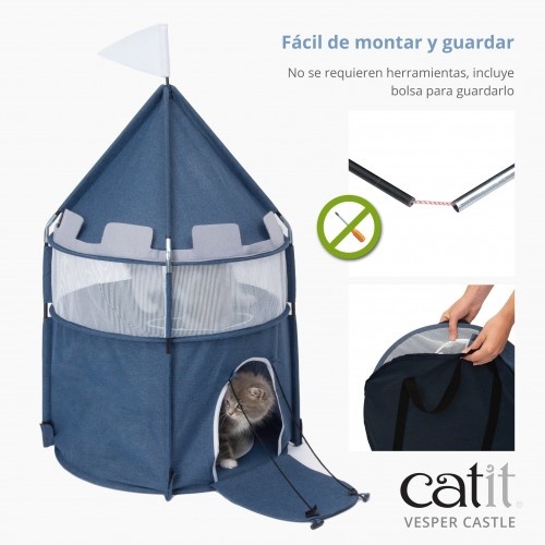 Cama dobrável para gatos em formato de castelo, azul Vesper, da Cat it.