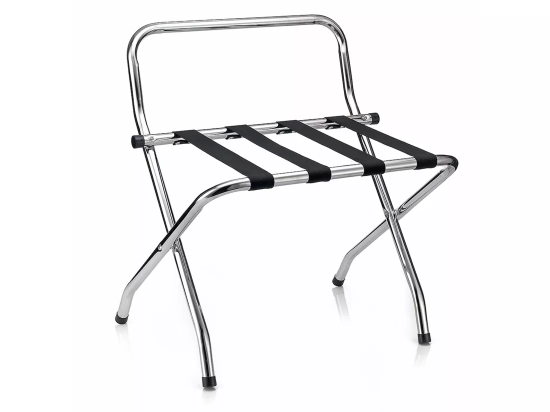 Porte-valise SUITE en métal chromé, accessoire de chambre hôtel pour sac et valise, support valise, support bagages pliable