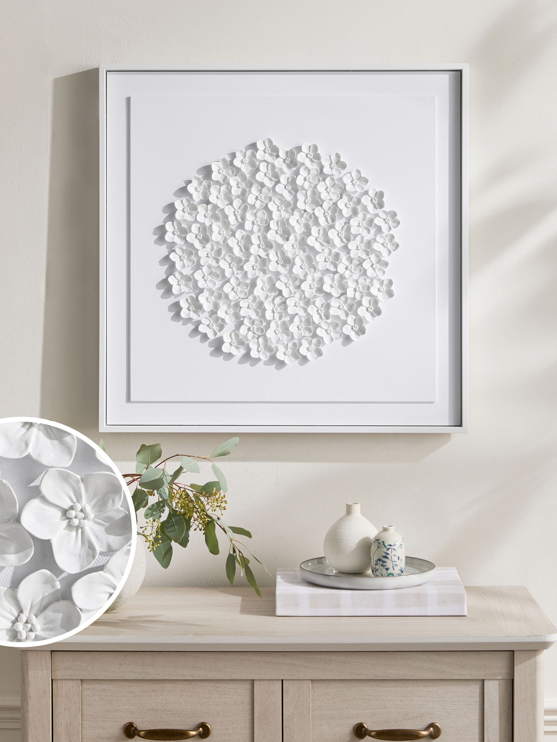 3D ingelijste wanddecoratie met acryl bloemen