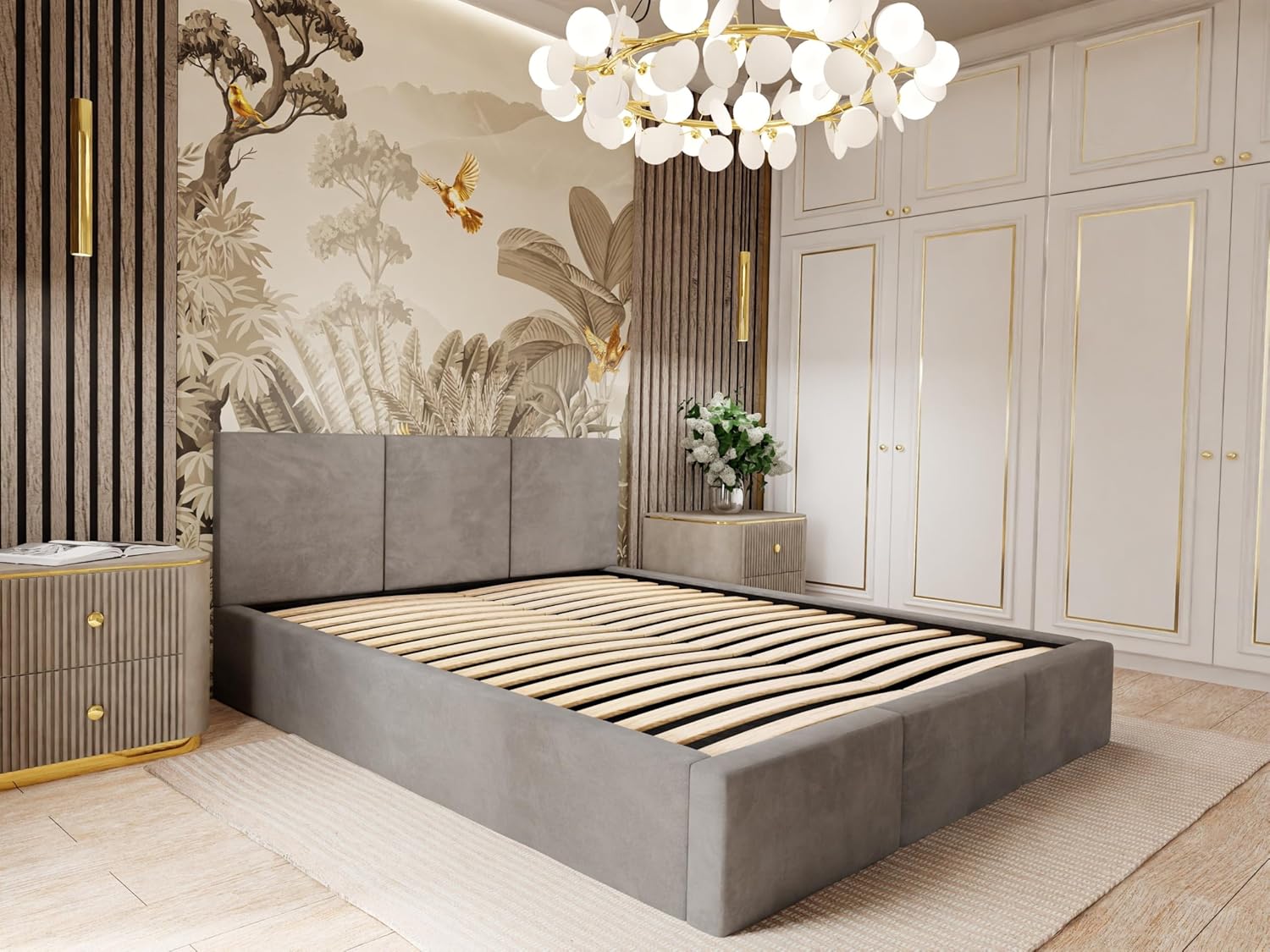 Muralo - Polsterbett 120x200 cm mit Bettkasten und gestepptem Kopfteil - Doppelbett - Ohne Matratze - Jugendbett - Stilvolles Schlafzimmer-Bett - Grau