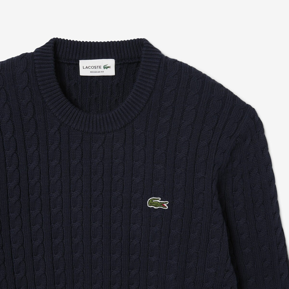 LACOSTE<br>Suéter de gola redonda em tricô trançado