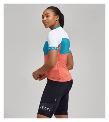 Maillot Manches Courtes Femme Le Col Léger Sport Blanc/Bleu/Orange