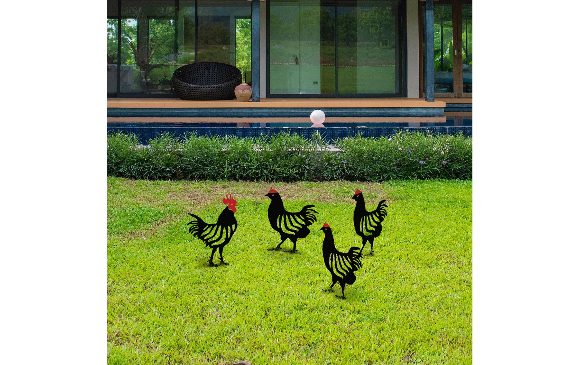 Gartenstecker Huhn 33 cm, 4er Set, SchwarzGartendekoration