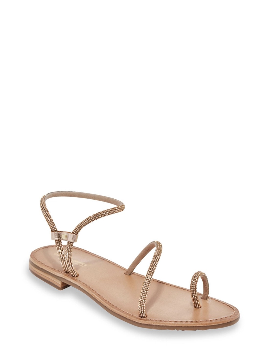 Les tropeziennes par M.Belarbi Sandales Plates Hodaxa Cuir Rose Gold Strass