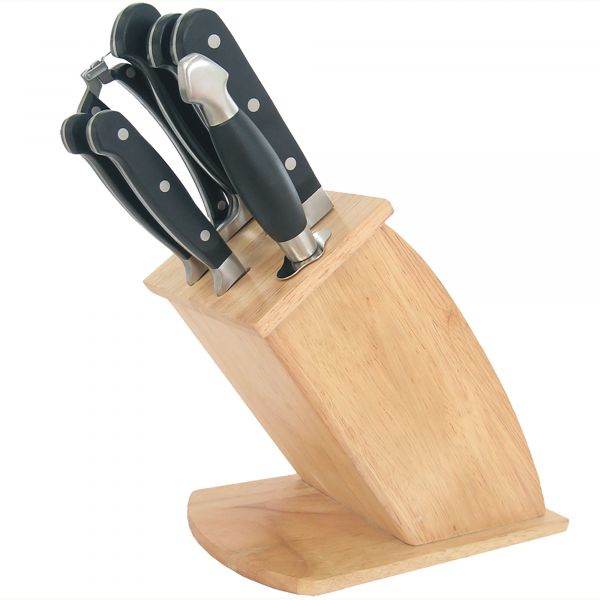 Maestro Bloco de Facas de Cozinha, 8 Pcs., Bloco de Madeira, Lâminas de Aço Inoxidável, Tesoura Silver MR-1423
