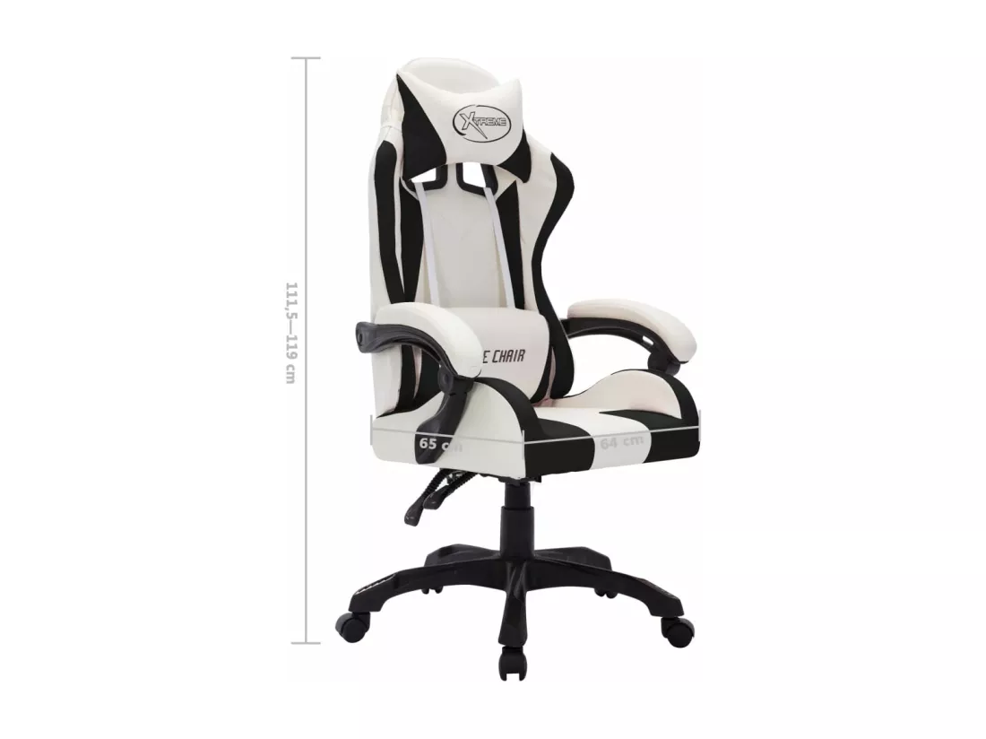Fauteuil de jeux vidéo avec LED RVB Blanc et noir Similicuir