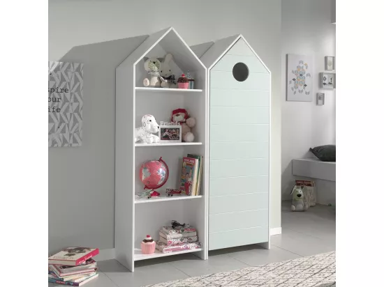 HAVRE - Pack Bibliothèque + Armoire 1 Porte Vert Menthe