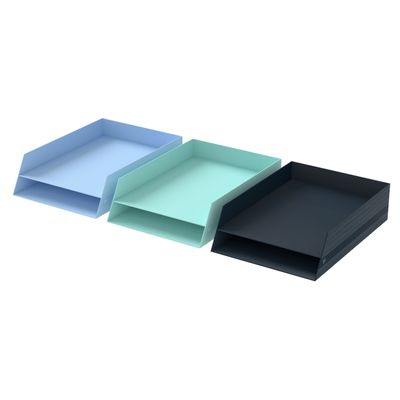 Oxford Harmonia - Corbeille à courrier - 2 niveaux - Carte rigide rembordée et pelliculée - Disponible en 3 coloris : bleu pastel, vert amande et noir bleuté