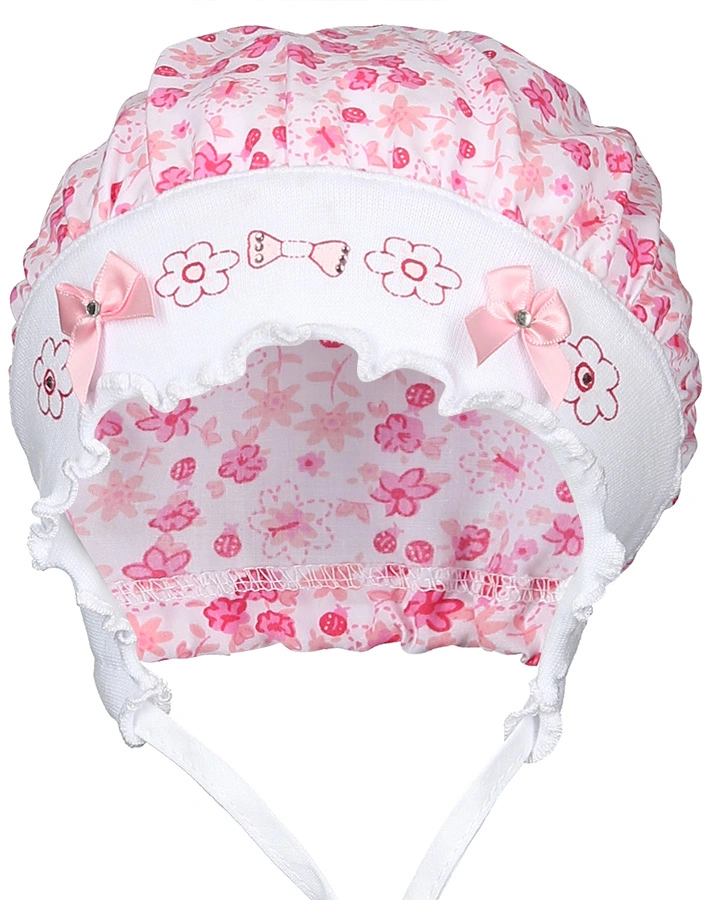 Häubchen FRÜHLINGSTAG mit Strasssteinchen in weiß/pink