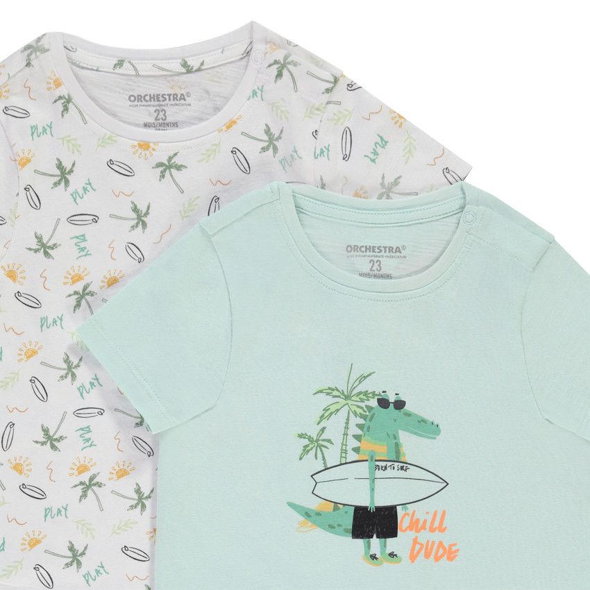 Lot de 4 t-shirt manches courtes en jersey print surf pour bébé garçon - Blanc