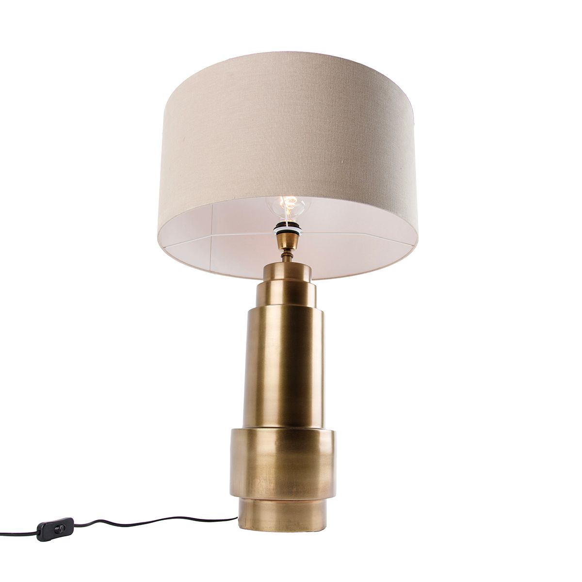 Tafellamp brons stoffen kap lichtbruin 50 cm - Bruut
