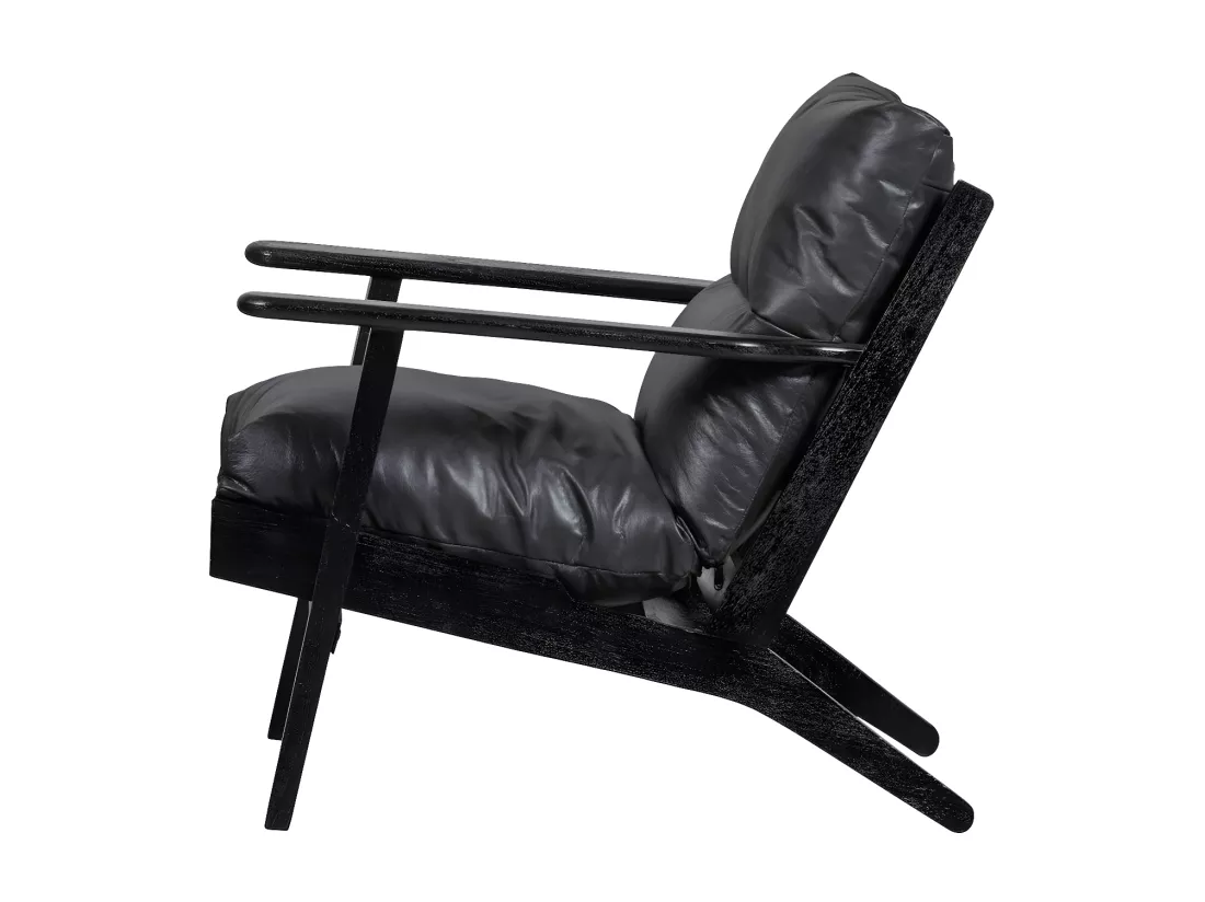 HOUSTON - Fauteuil en cuir véritable noir
