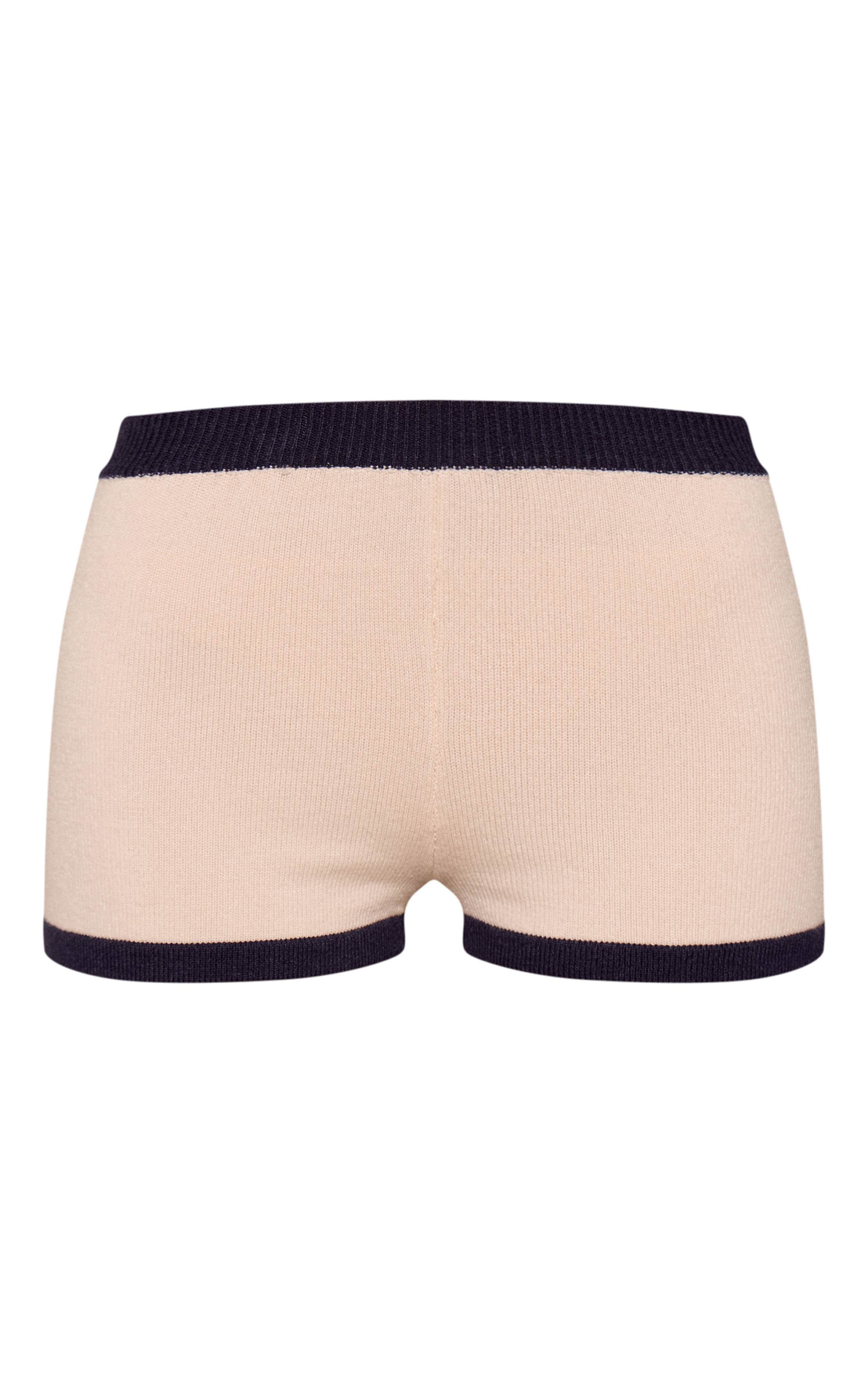 Crème Short Mini En Maille À Taille Contrastée