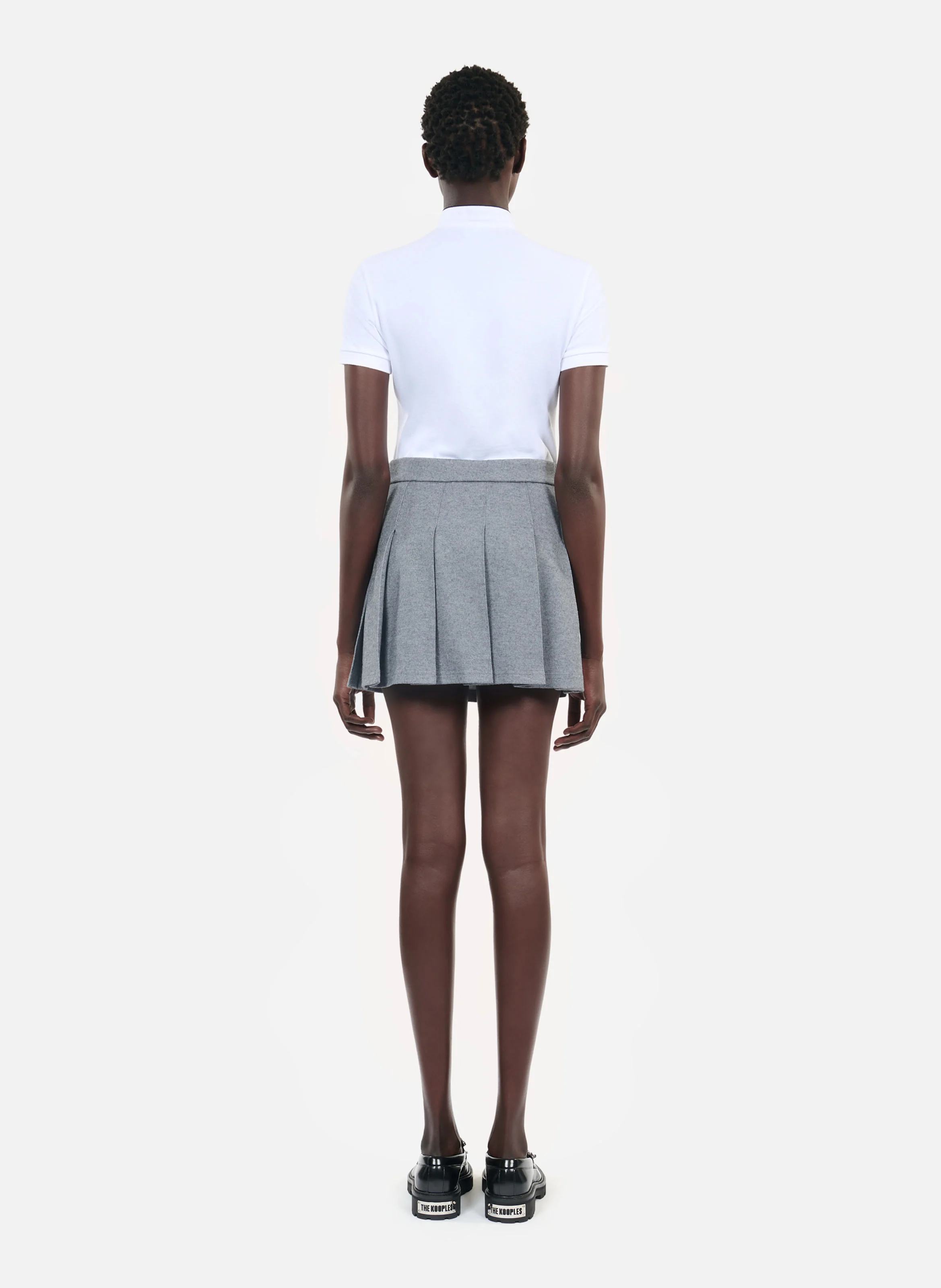 Jupe courte plissée en coton et en laine mélangés | Gris