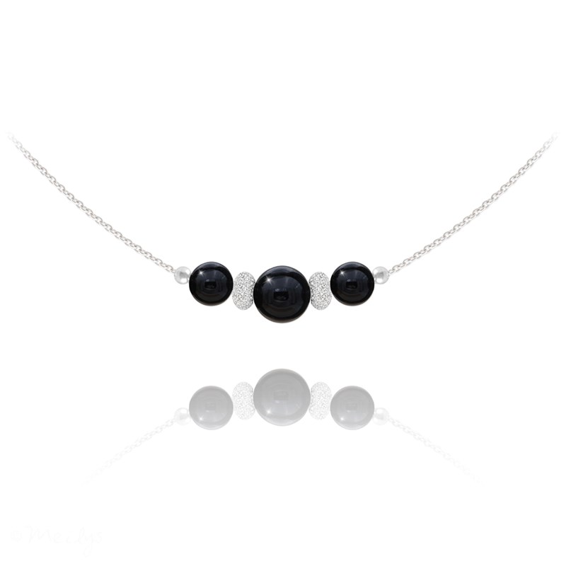Collier ras de cou en argent 925 et pierres naturelles Onyx