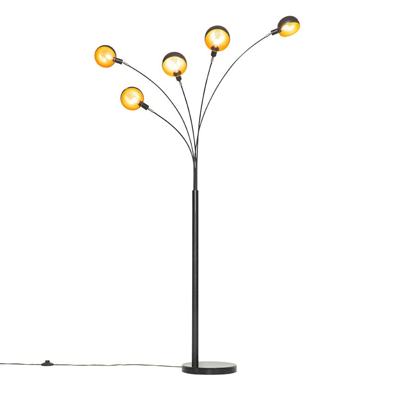 Design vloerlamp zwart met goud 5-lichts - Sixties Marmo