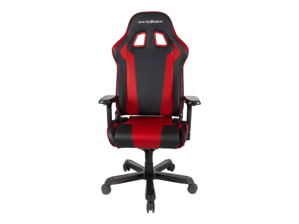DXRacer King Series OH/KA99 - Stol - ergonomisk - høj ryg - armstøtter - T-formet - vippe - drejeled - aluminium, polyuretan-læder, højdensistets støbt skum, stålramme, koldstøbt skum - sort, rød