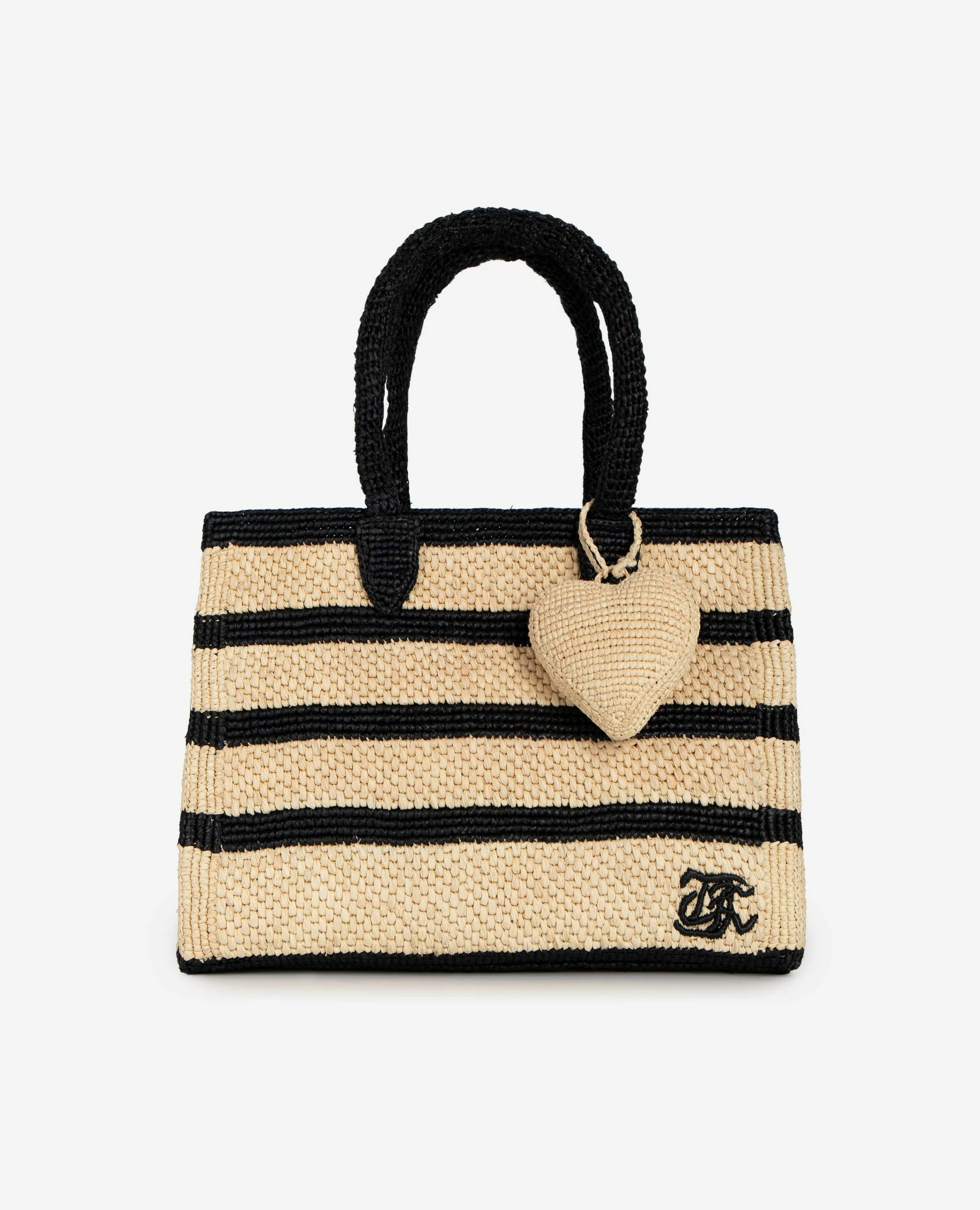 Bijou de sac cœur en raphia écru