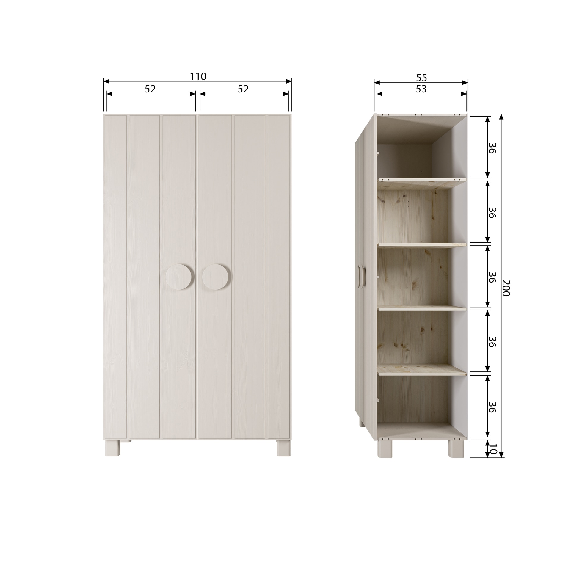 Schrank NOAH 110 x 200 cm Kiefer gebürstet staubfarbig