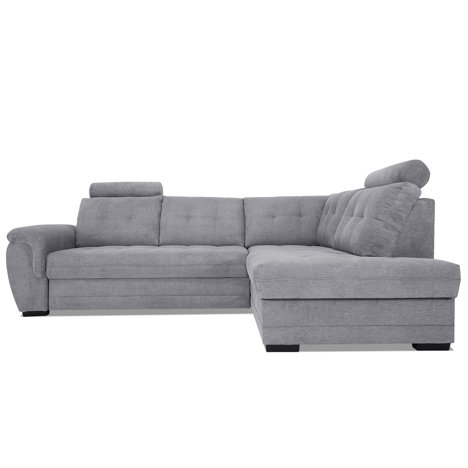 Ecksofa - grey - Velours - Liegefunktion - Staukasten rechts