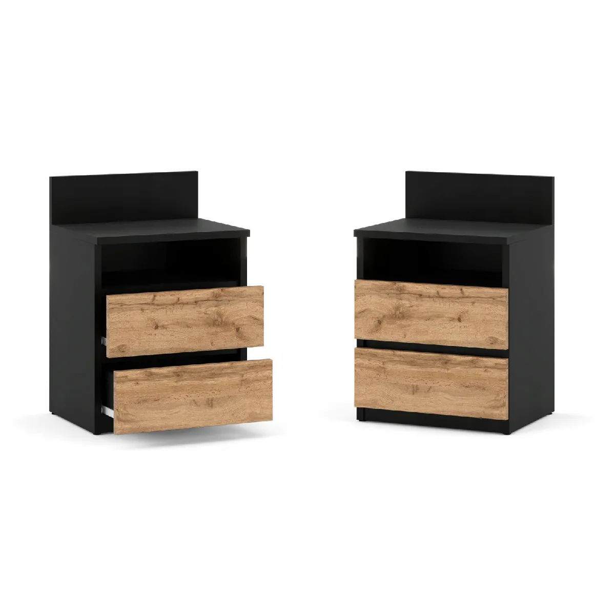 Table de chevet - Noir/Wotan - 2 tiroirs