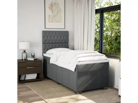 Sommier à lattes de lit et matelas Gris foncé 90x190 cm Tissu