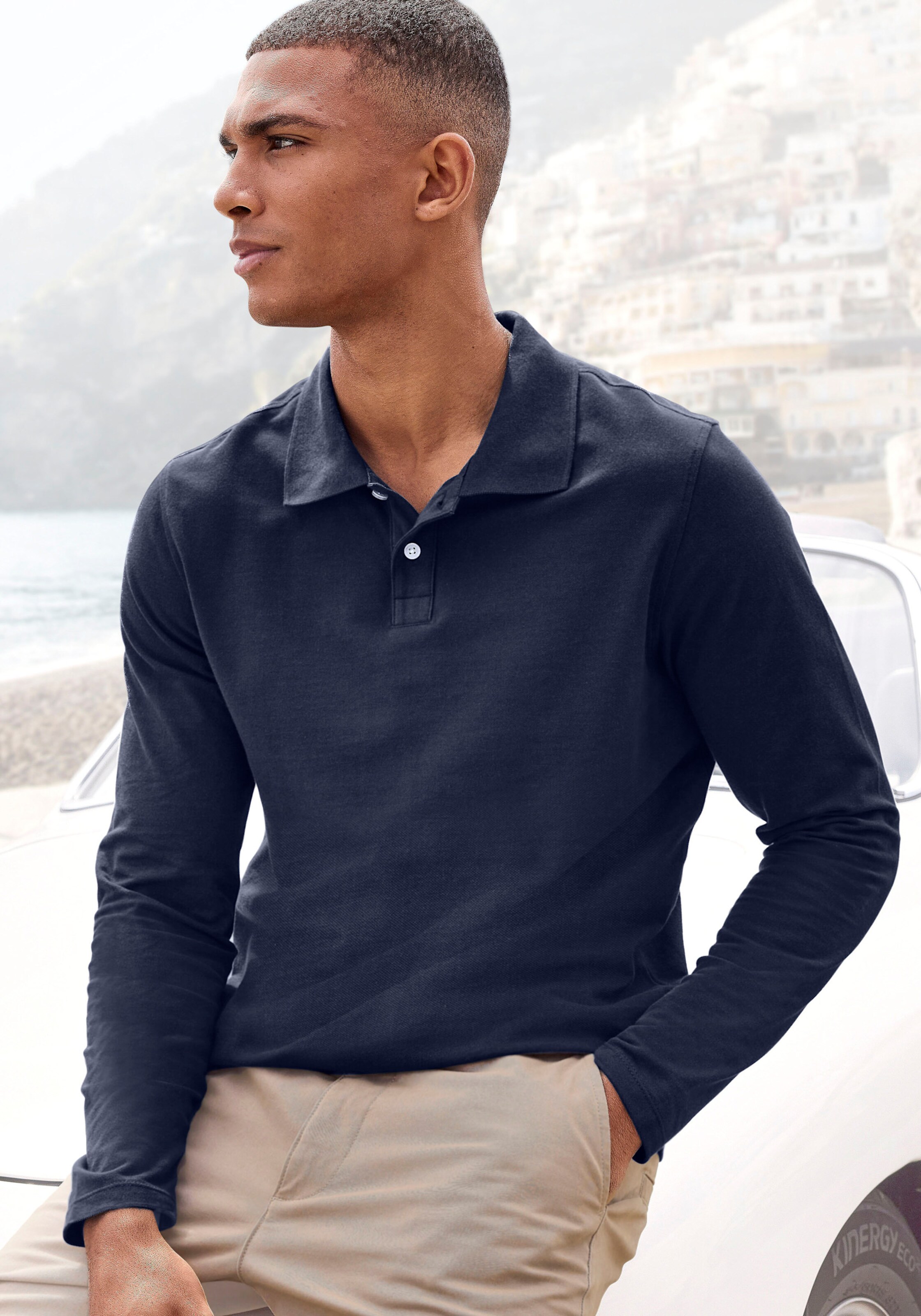 Beachtime Langarm-Poloshirt in marine