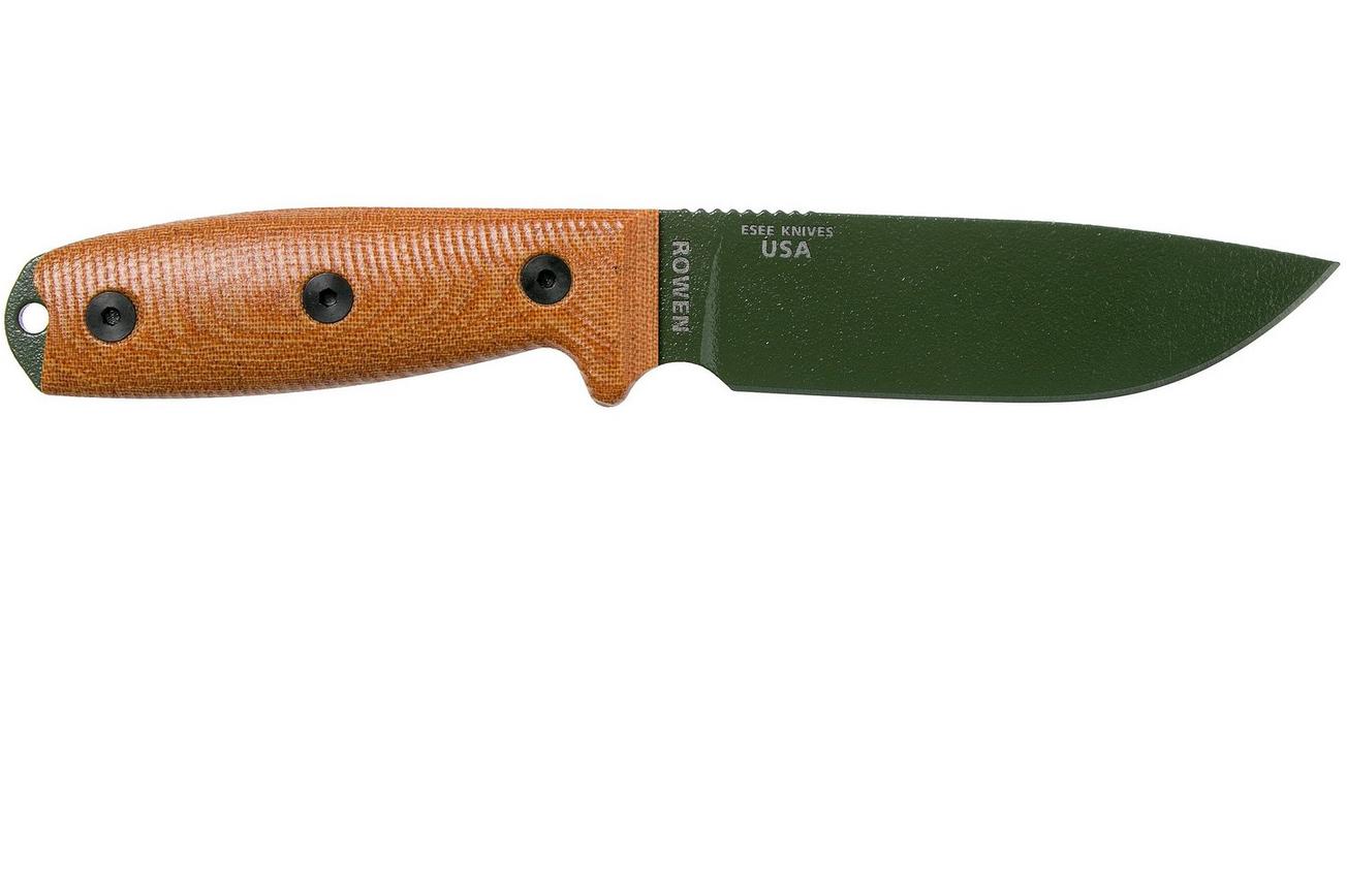 ESEE Model 4 OD Green Blade 3D Natural Canvas Micarta survivalmes 4POD-011 zwarte schede   riemclip