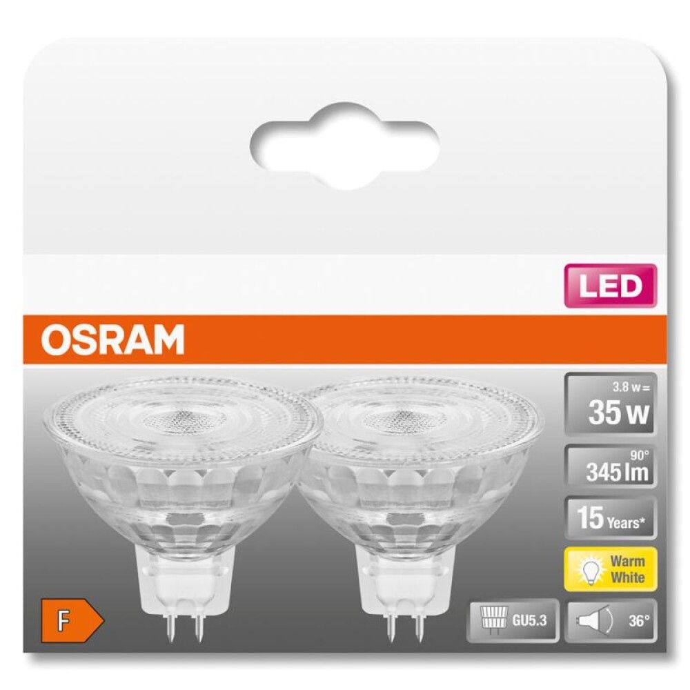 LYSPÆRE OSRAM STAR MR16 GU5.3 3,8W 2 STK