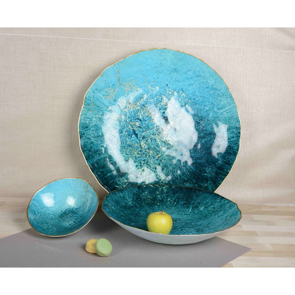 Bol turquoise avec bord dore 20cm