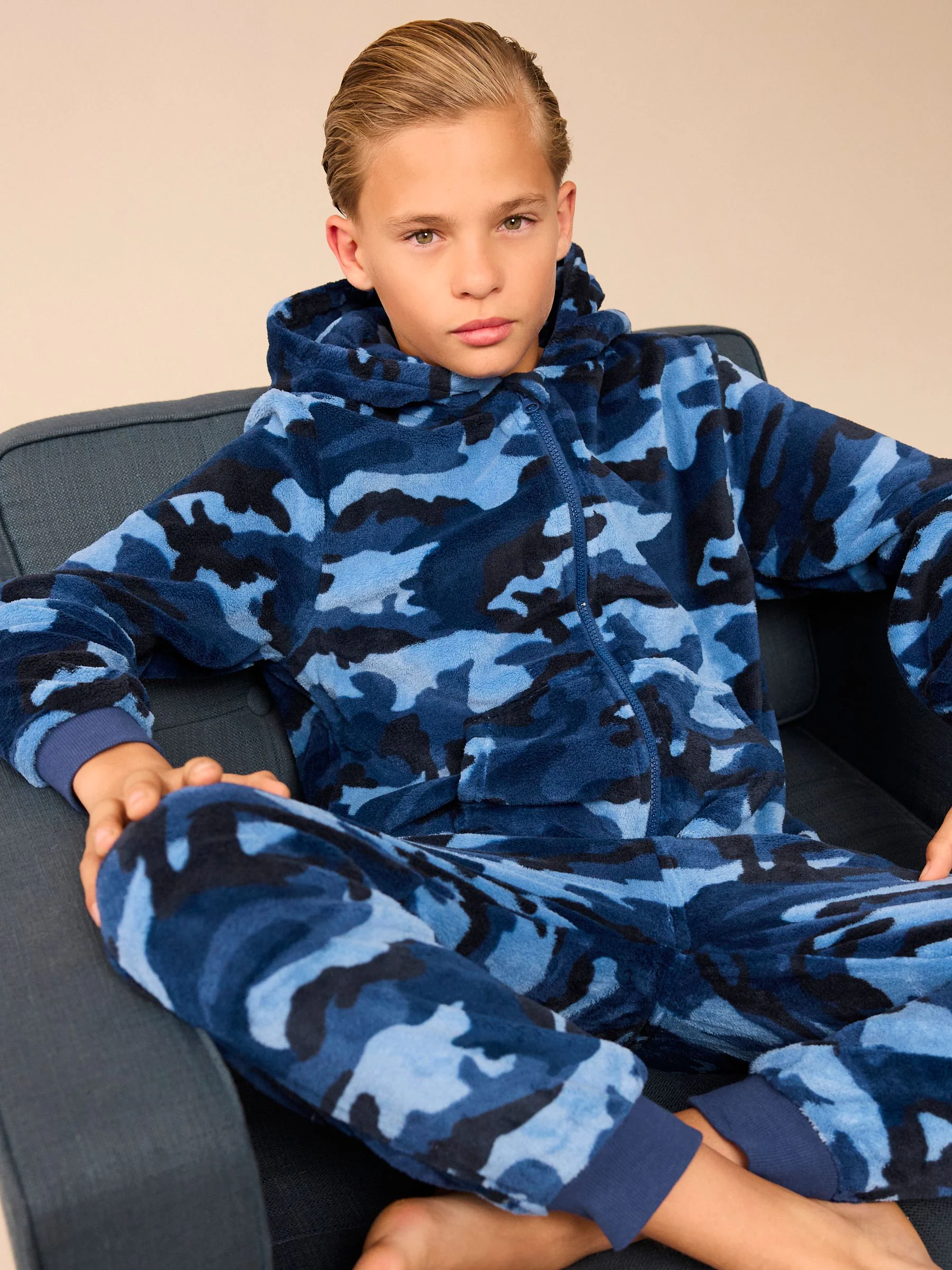Blauw - All-in-ones fleece pyjama (3-16jr)