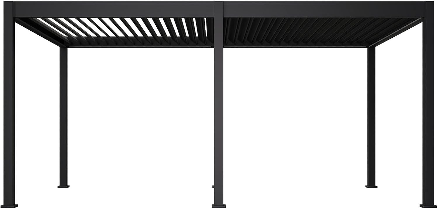 Pavillon Pergola 3,6x5,3m Terassenüberdachung freistehend mit Lamellendach elektrisch verstellbar LED Gartenpavillon wasserdicht stabil Winterfest Aluminium Weide Deluxe mit Fernbedienung Anthrazit