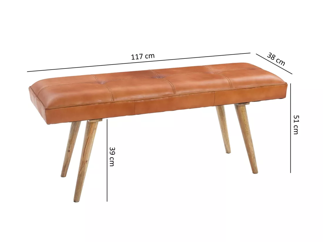 Banc en cuir 117 cm Bois Massif Rembourré Banc Banquette salle manger