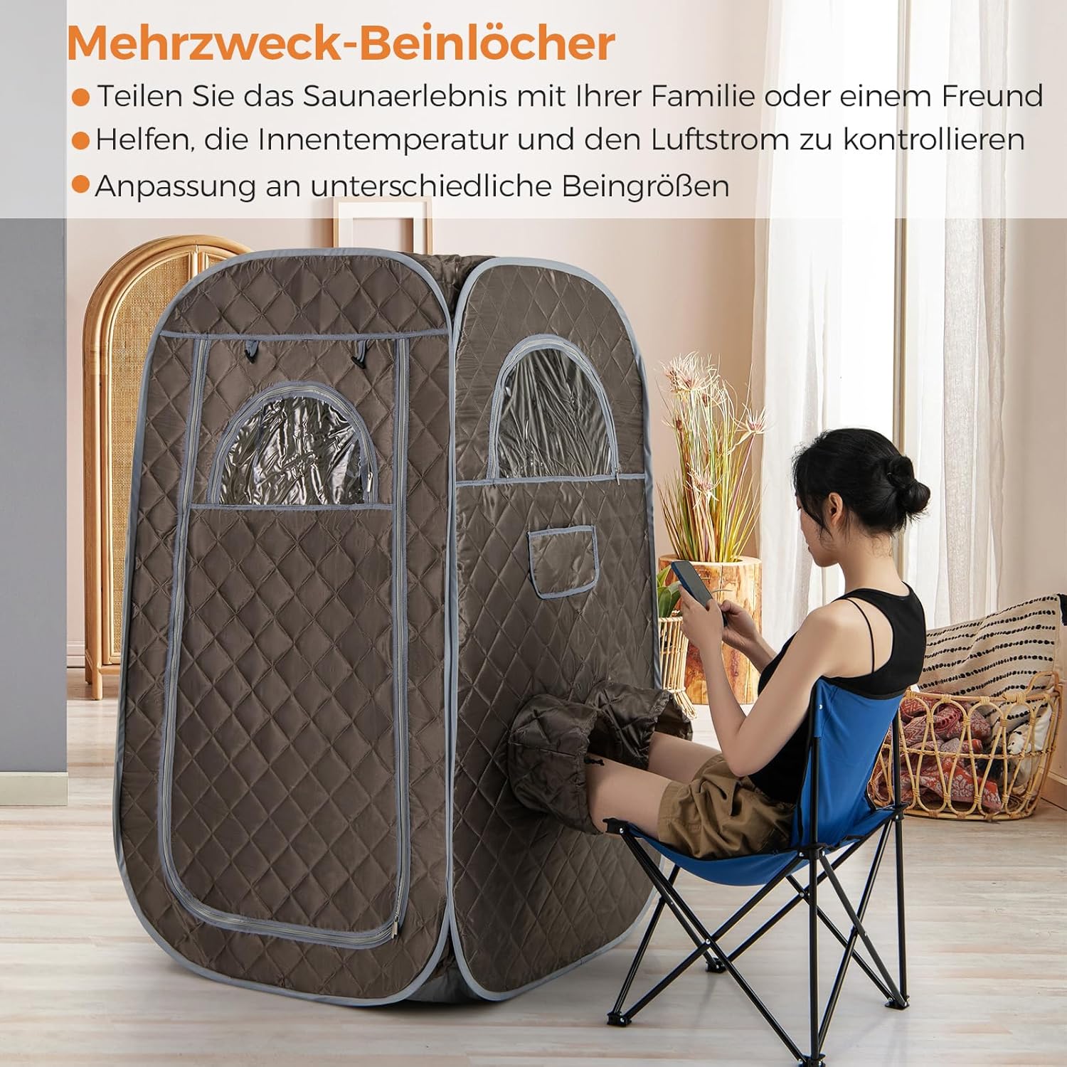 COSTWAY tragbare Dampfsauna, Heimsauna für 1-2 Personen mit 3 Liter Dampfgenerator, Timer, Fernbedienung, Fußmassagegerät & Klappstuhl, Saunazelt Sitzsauna Zuhause, 89 x 89 x 149 cm (Grau)