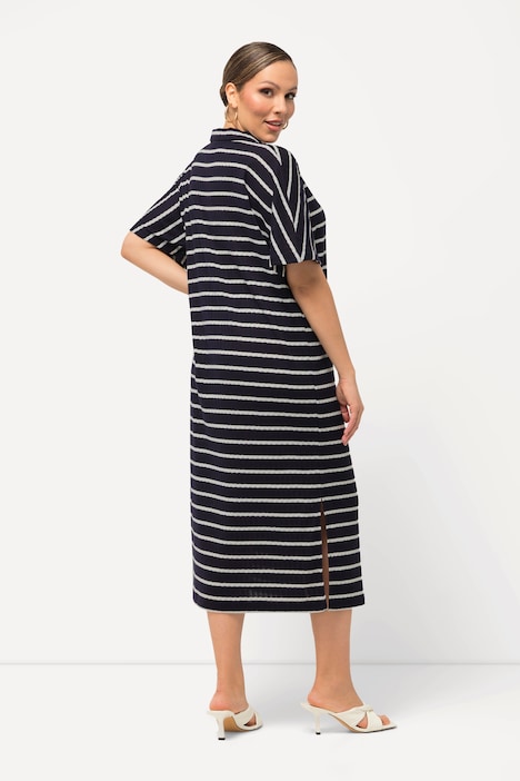 Strick-Midikleid, Ringel, V-Ausschnitt, Halbarm
