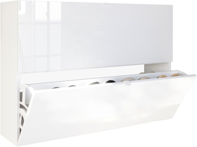INOSIGN Schuhschrank »SMILE Breite 104 cm, 2 Klappen, komplett Weiss Hochglanz lackiert,« Schuhkipper hängend o. stehend montierbar, 4 Fächer, Metallgriffe