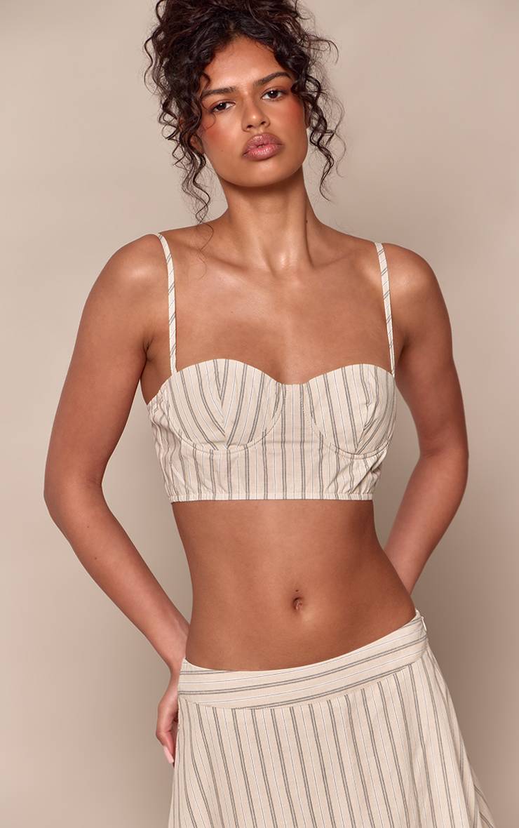 Vert Sauge Top Bralette À Fines Rayures