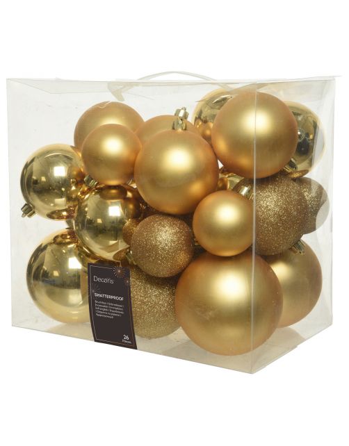 Decoris Kerstballen - Kerstboomversiering - Goud 26 stuks 3 Assortiment
