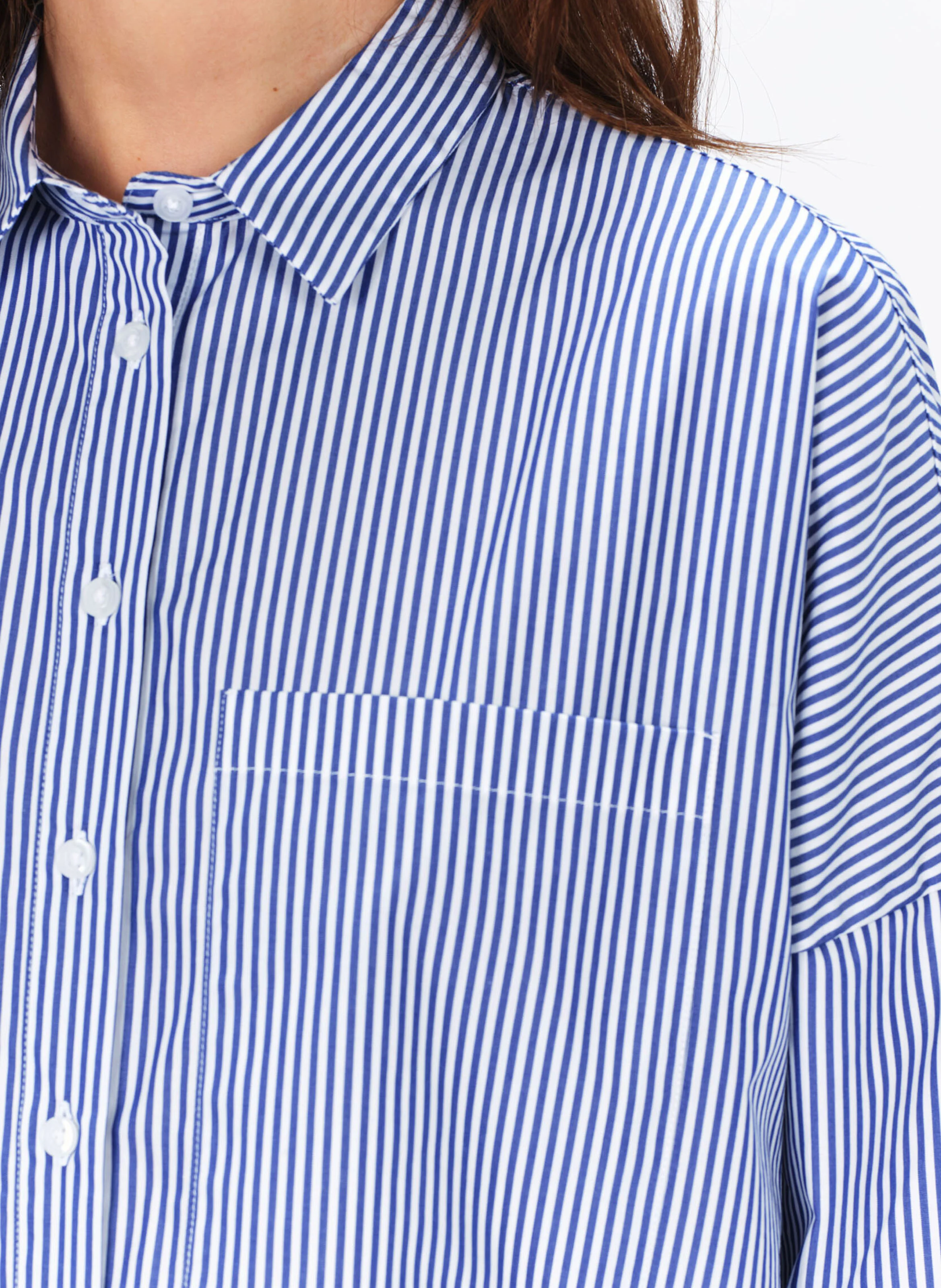 CLAUDINE - Chemise col classique rayée en coton | Bleu